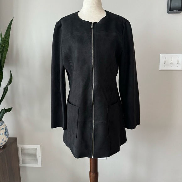 Zara Light Weight Faux-Suede Long Jacket with Full Silver Zipper - Picture 4 of 9